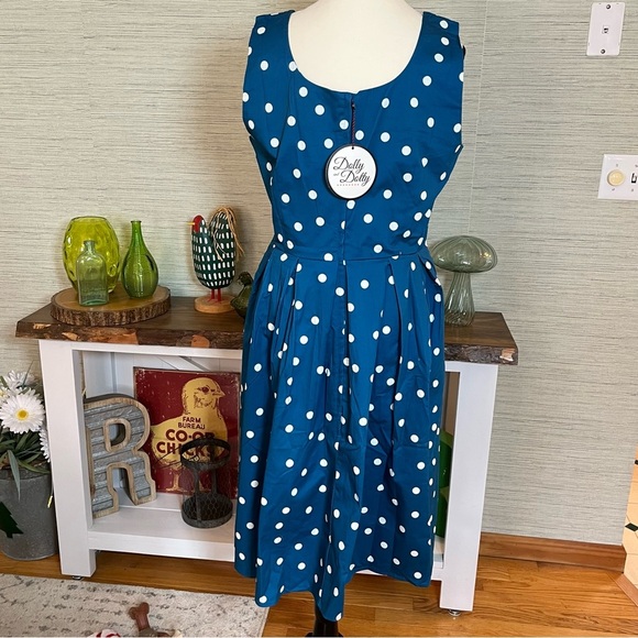 Dolly & Dotty Amanda Fit and Flare Dress Scoop Neck Swing Blue Polka Dot Size 12 - Picture 8 of 9